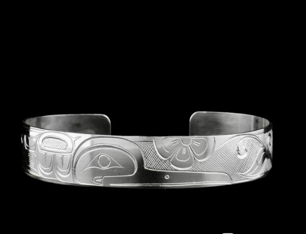 Hummingbird 1/2 inch wide Hand-Carved Silver Bracelet by Travis Henry