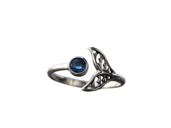 Whale Tail Ring, Adjustable with Iolite stone, sterling silver